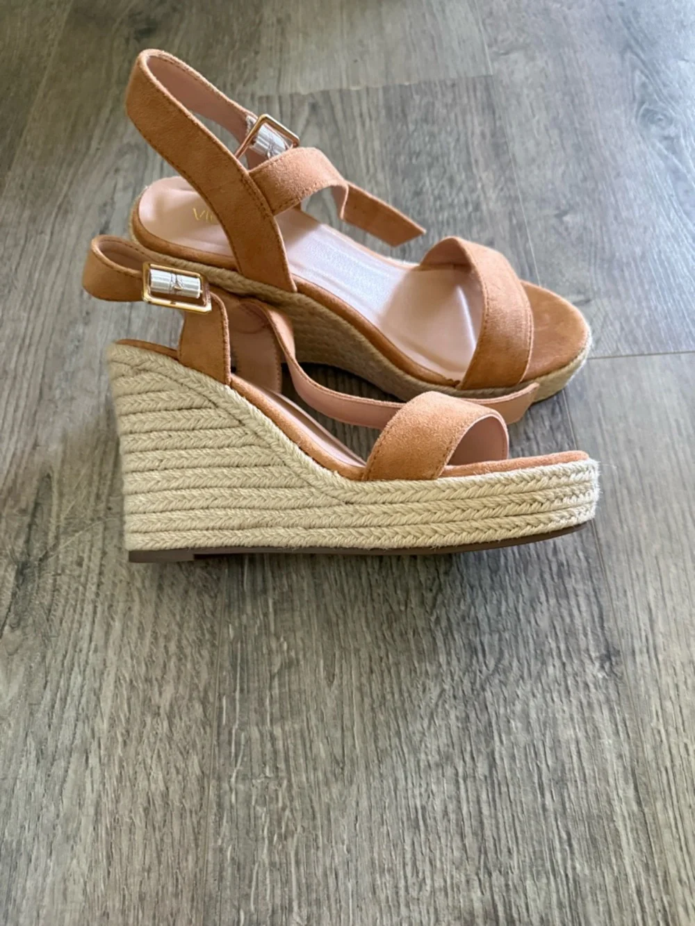 Suede Espadrille Wedge Sandals in Tan